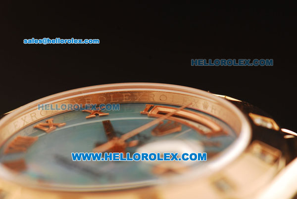 Rolex Day-Date Swiss ETA 2836 Automatic Rose Gold Case with Diamond Bezel and Blue MOP Dial -Rose Gold Strap - Click Image to Close